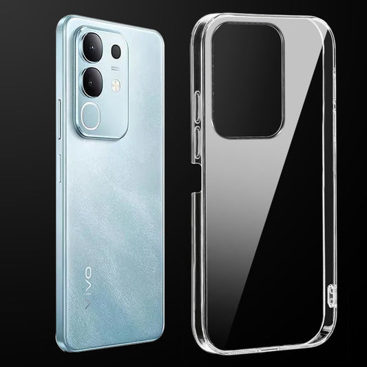 Transparent anti-yellow hard back case fitted on Vivo T4x 5G showing full back coverage and camera protection