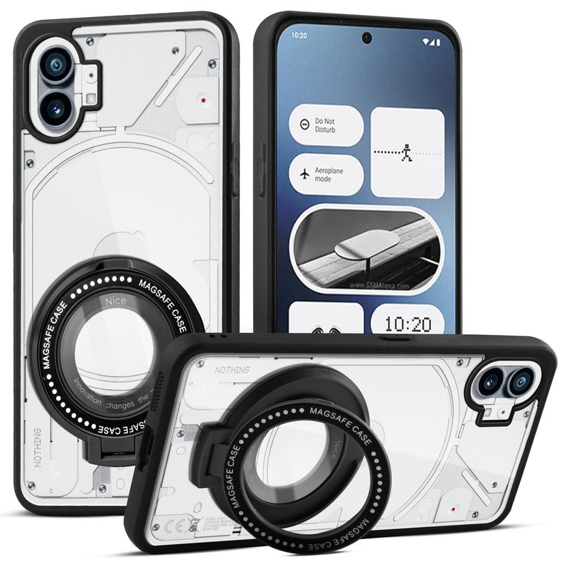 Transparent Back Cover with Silicone frame Matte Ring Holder Kickstand Case For Nothing Phone 1