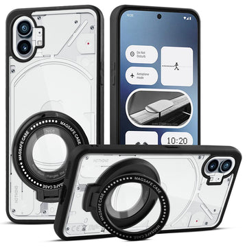 Transparent Back Cover with Silicone frame Matte Ring Holder Kickstand Case For Nothing Phone 1
