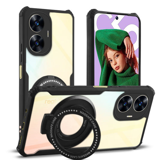 Premium Acrylic Transparent Case with Matte Ring Holder Kickstand Back Cover for Realme C55