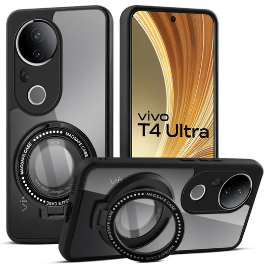 Soft Frame Clear Case Ring Holder Kickstand For Vivo T4 Ultra 5G