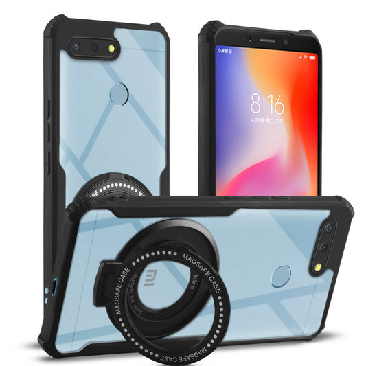 Premium Acrylic Transparent Case with Matte Ring Holder Kickstand Back Cover for Redmi 6