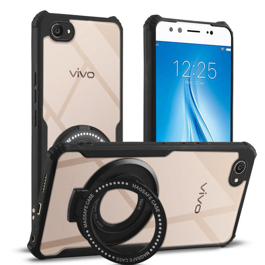 Premium Acrylic Transparent Case with Matte Ring Holder Kickstand Back Cover for Vivo V5