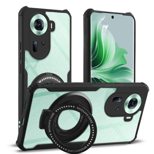 Premium Acrylic Transparent Case with Matte Ring Holder Kickstand Back Cover for Oppo Reno 11 5G