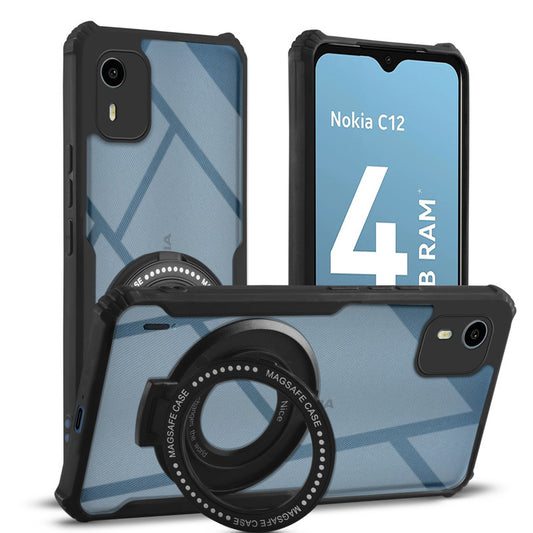 Premium Acrylic Transparent Case with Matte Ring Holder Kickstand Back Cover for Nokia C12