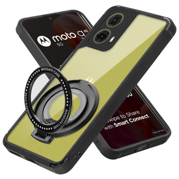 Silicone Grip Clear Case Ring Holder Kickstand For Motorola G85