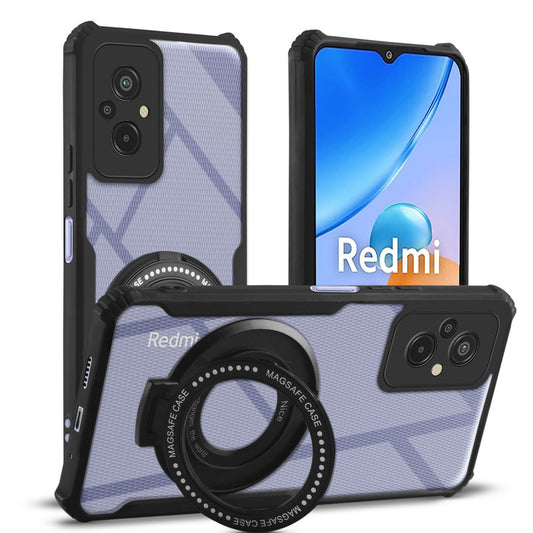 Premium Acrylic Transparent Case with Matte Ring Holder Kickstand Back Cover for Redmi 11 Prime 4G