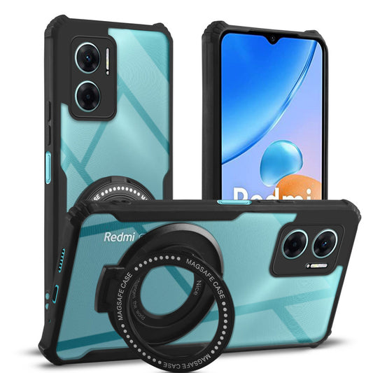 Premium Acrylic Transparent Case with Matte Ring Holder Kickstand Back Cover for Redmi 11 Prime 5G