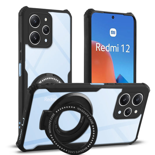 Premium Acrylic Transparent Case with Matte Ring Holder Kickstand Back Cover for Redmi 12 4G