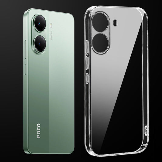 Transparent anti-yellow hard back case fitted on Poco X7 Pro 5G showing full back coverage and camera protection