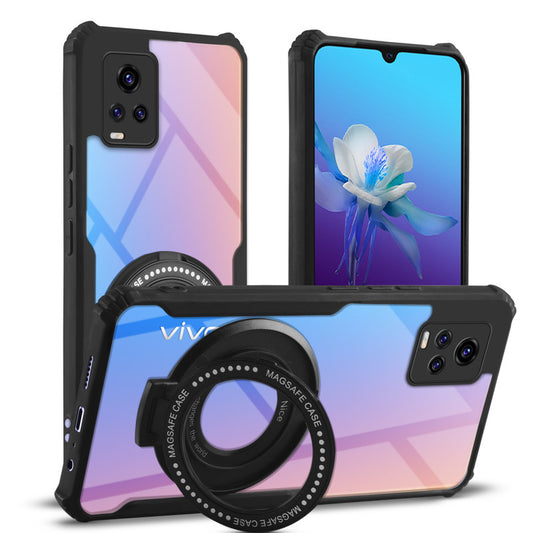 Premium Acrylic Transparent Case with Matte Ring Holder Kickstand Back Cover for Vivo V20