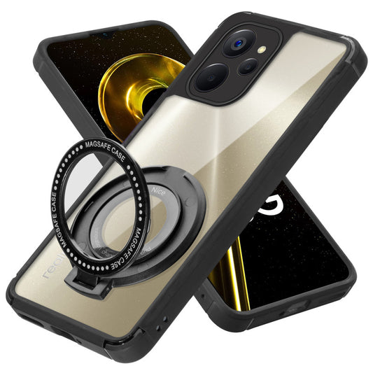 Silicone Frame Transparent Hard Back With Holder Kickstand Case For Realme 9i 5G