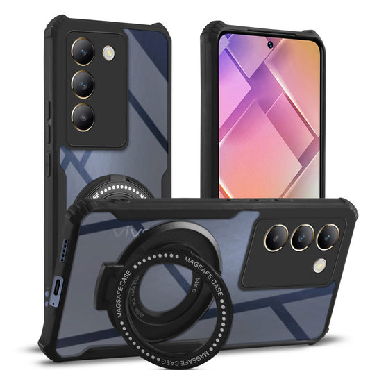 Premium Acrylic Transparent Case with Matte Ring Holder Kickstand Back Cover for Vivo Y200e 5G