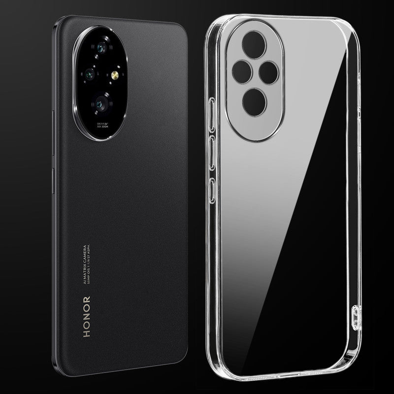 Transparent anti-yellow hard back case fitted on Honor 200 5G showing full back coverage and camera protection