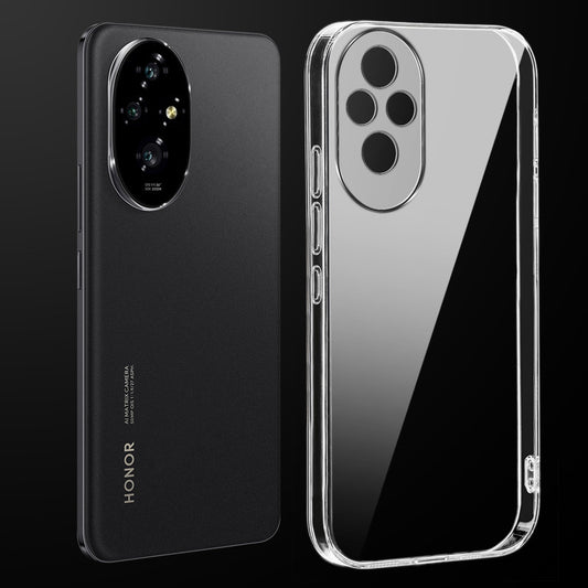 Transparent anti-yellow hard back case fitted on Honor 200 5G showing full back coverage and camera protection