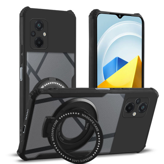 Premium Acrylic Transparent Case with Matte Ring Holder Kickstand Back Cover for Poco M5