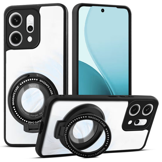 Transparent Back Cover with Silicone frame Matte Ring Holder Kickstand Case For Oppo Reno 14 5G