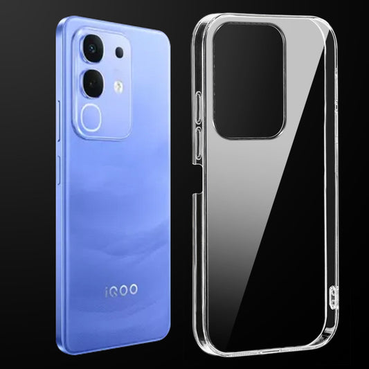 Transparent anti-yellow hard back case fitted on iQOO Z10x 5G showing full back coverage and camera protection