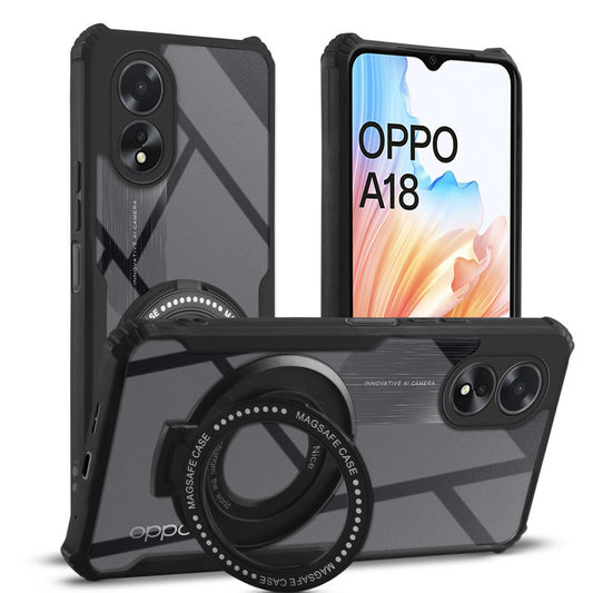 Premium Acrylic Transparent Case with Matte Ring Holder Kickstand Back Cover for Oppo A18 4G