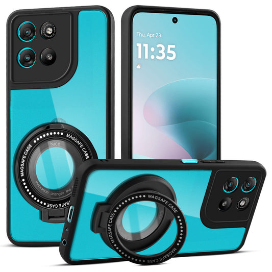 Soft Frame Clear Case Ring Holder Kickstand For Motorola G67 Power 5G