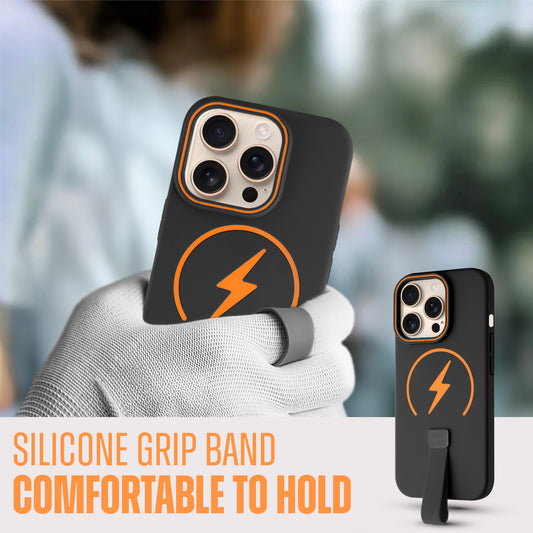 Compact and Stylish Silicon Finish Hard Cover For Apple iPhone 14 Pro with Integrated Grip Strap & MagSafe Charging Support