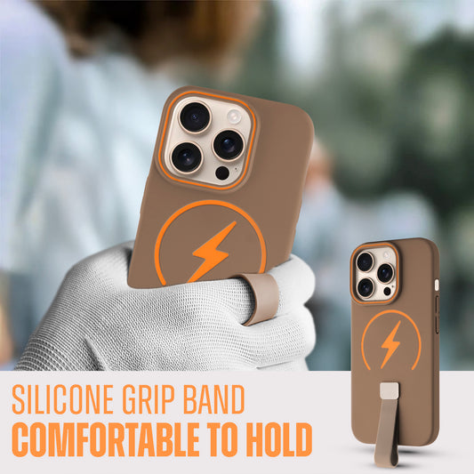 Compact and Stylish Silicon Finish Hard Cover For Apple iPhone 14 Pro with Integrated Grip Strap & MagSafe Charging Support