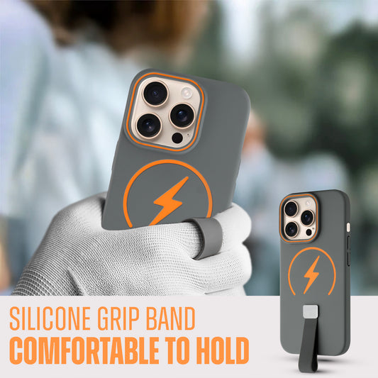Compact and Stylish Silicon Finish Hard Cover For Apple iPhone 14 Pro with Integrated Grip Strap & MagSafe Charging Support