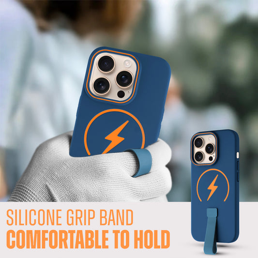 Compact and Stylish Silicon Finish Hard Cover For Apple iPhone 14 Pro with Integrated Grip Strap & MagSafe Charging Support