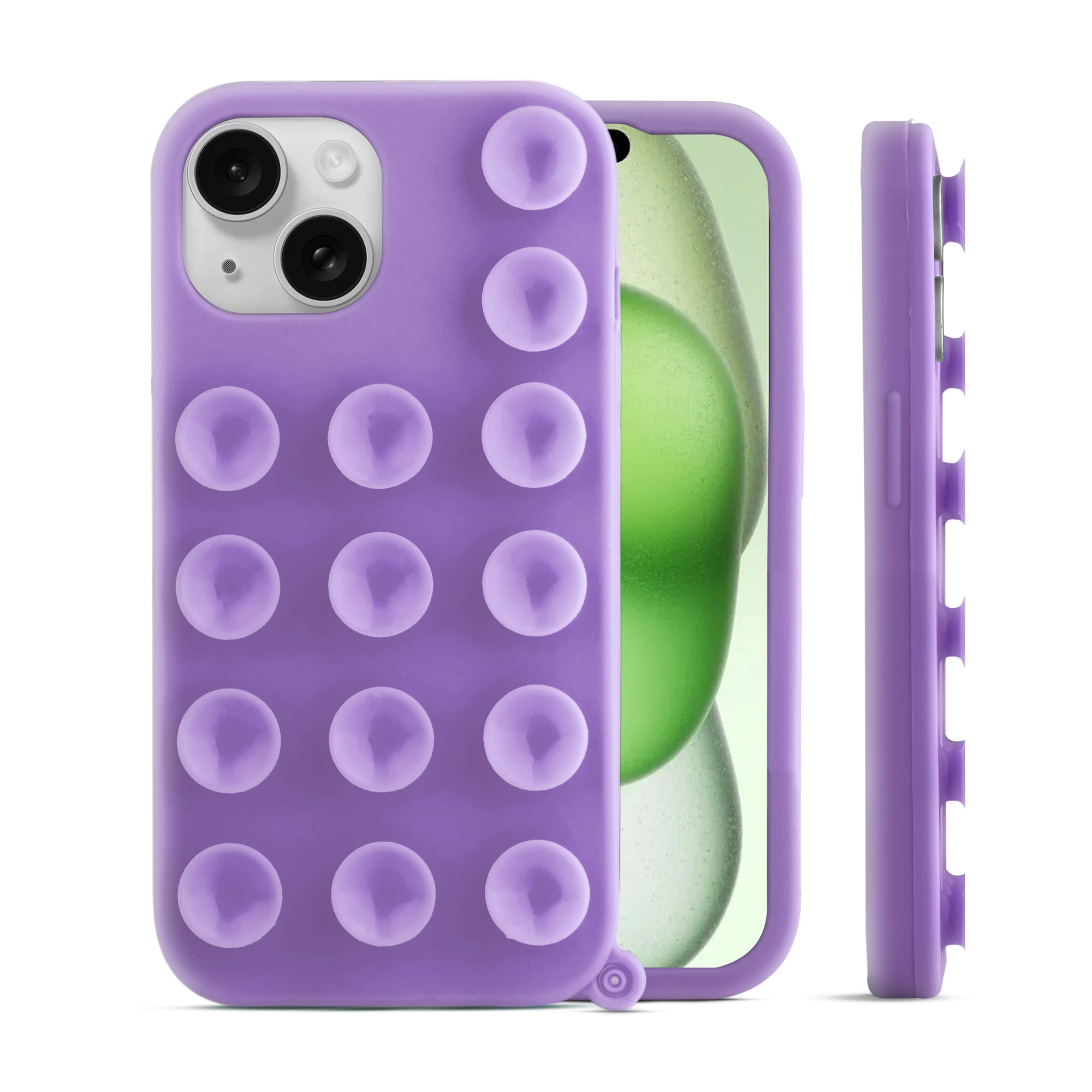 Glossy Colorful Liquid Silicone Comfort Grip Suction Case for Apple iPhone 15 Plus with Soft Touch Matte Finish & Built in Suction Pads