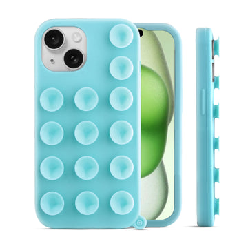 Glossy Colorful Liquid Silicone Comfort Grip Suction Case for Apple iPhone 15 Plus with Soft Touch Matte Finish & Built in Suction Pads
