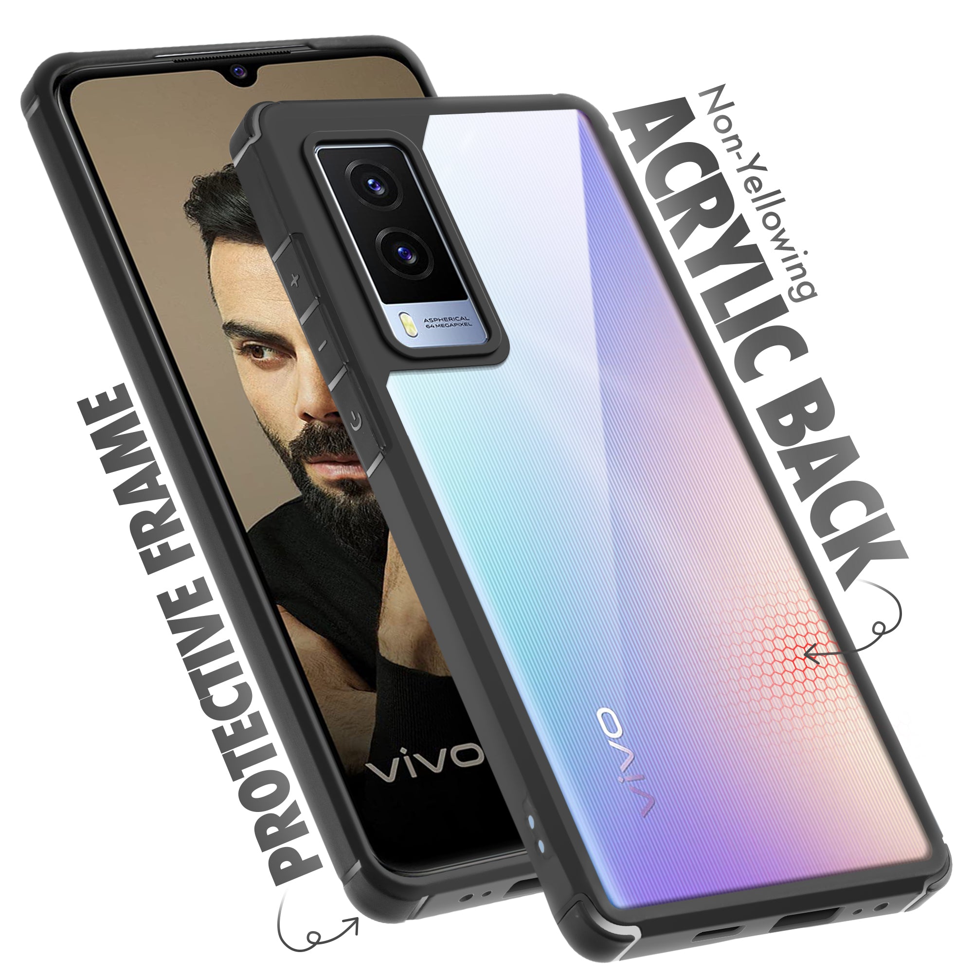 Silicone Border Transparent Back Cover for Vivo V21e 5G