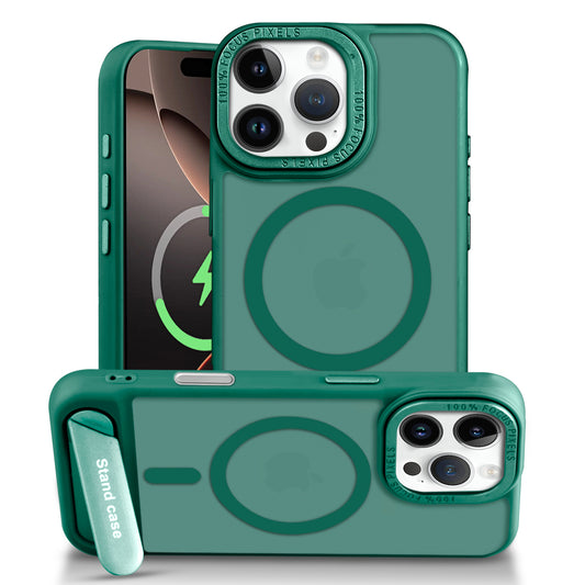 Semi-Transparent Hard Back & MagSafe Compatible With Kickstand Back Case For Apple iPhone 16 Pro