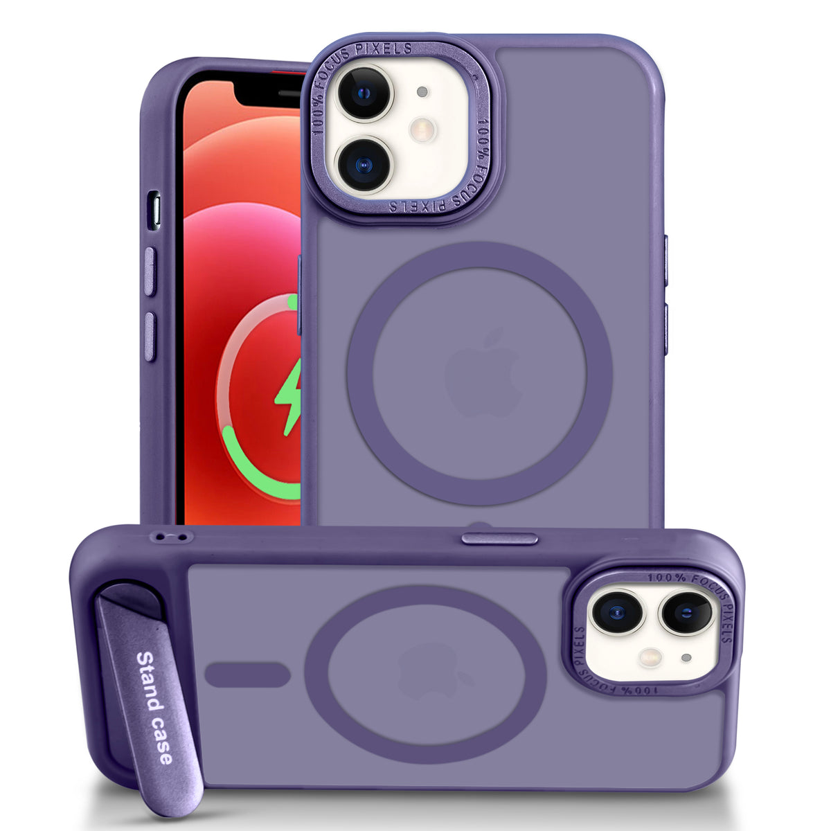 Semi-Transparent Hard Back & Wireless Charging Support Compatible With Kickstand Back Case For Apple iPhone 12