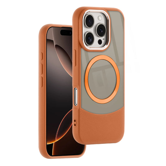 Stylish Leather Cases With Vibrant Metallic Ring Back Case For Apple iPhone 16 Pro