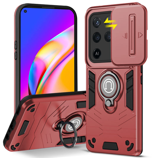 Ultra Rugged Armor Case with Rotating Ring Holder & Shutter Camera Protection Back Case For Oppo F19 Pro 5G