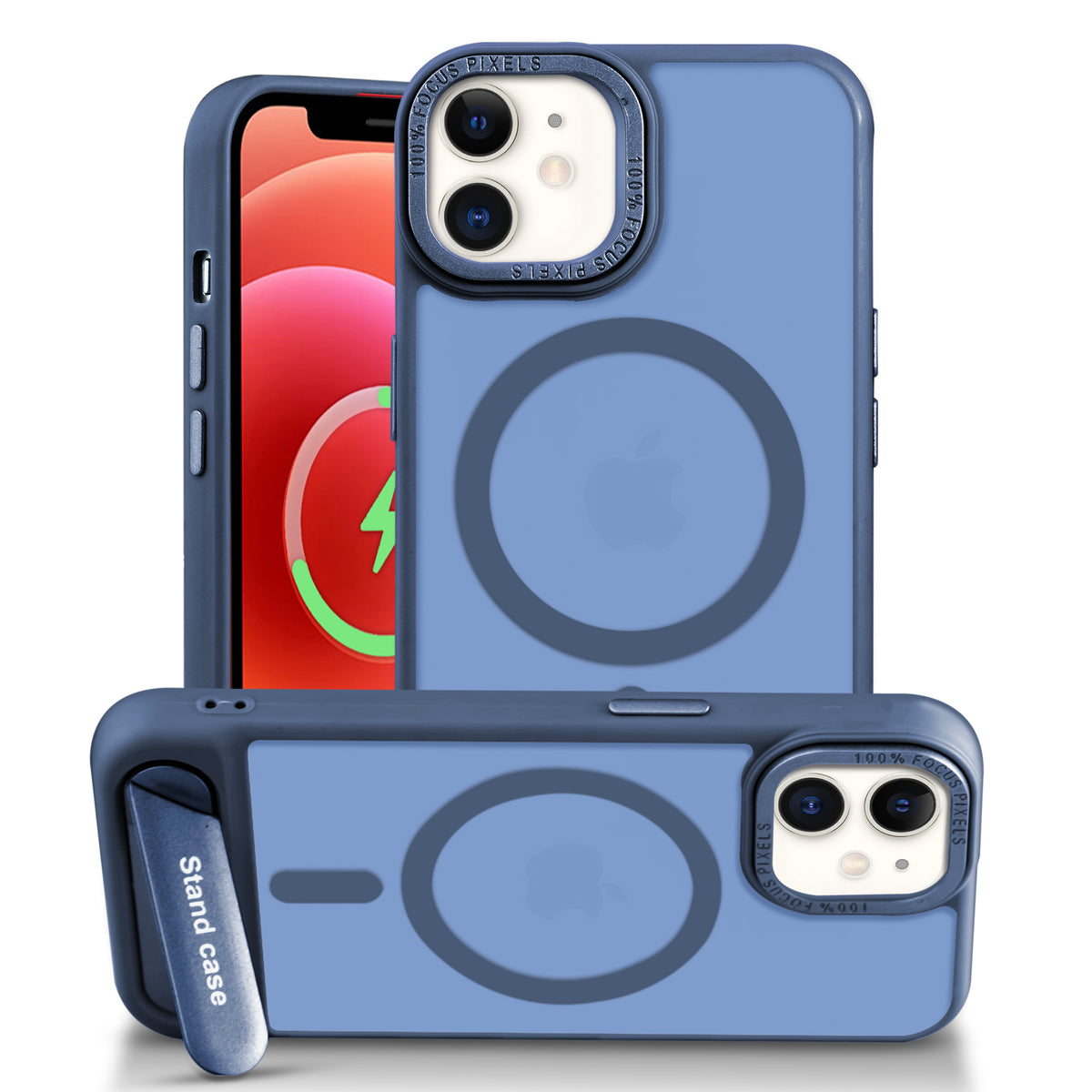 Semi-Transparent Hard Back & Wireless Charging Support Compatible With Kickstand Back Case For Apple iPhone 12