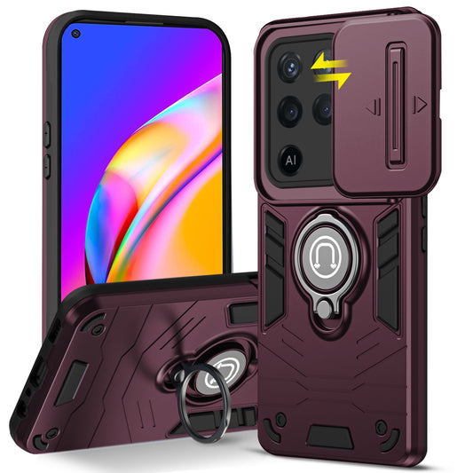 Ultra Rugged Armor Case with Rotating Ring Holder & Shutter Camera Protection Back Case For Oppo F19 Pro 5G