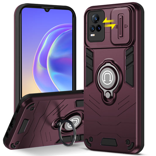 Ultra Rugged Armor Case with Rotating Ring Holder & Shutter Camera Protection Back Case For Vivo V21e 5G