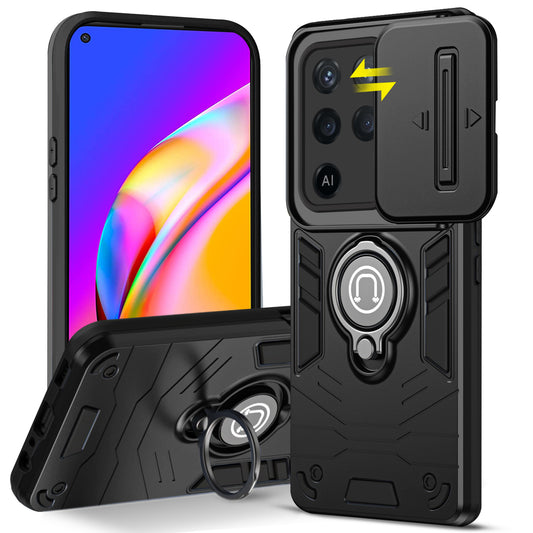 Ultra Rugged Armor Case with Rotating Ring Holder & Shutter Camera Protection Back Case For Oppo F19 Pro 5G