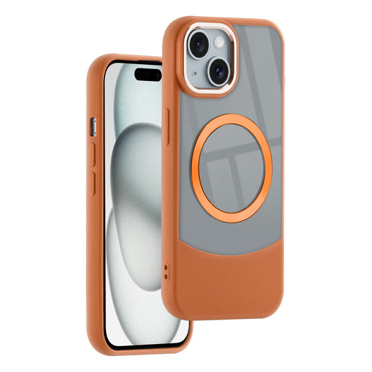 Stylish Leather Cases With Vibrant Metallic Ring Back Case For Apple iPhone 15