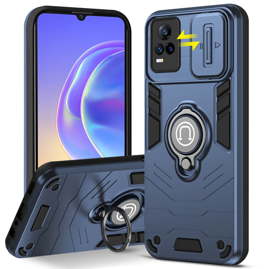 Ultra Rugged Armor Case with Rotating Ring Holder & Shutter Camera Protection Back Case For Vivo V21e 5G