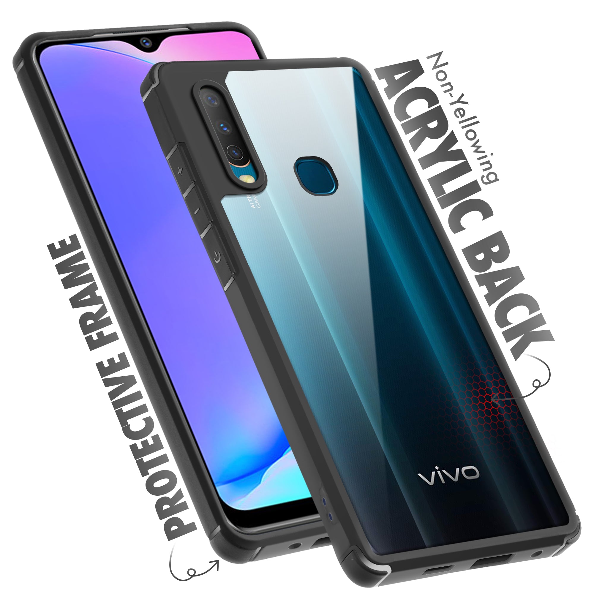 Silicone Frame Transparent Hard Back Cover for Vivo Y17
