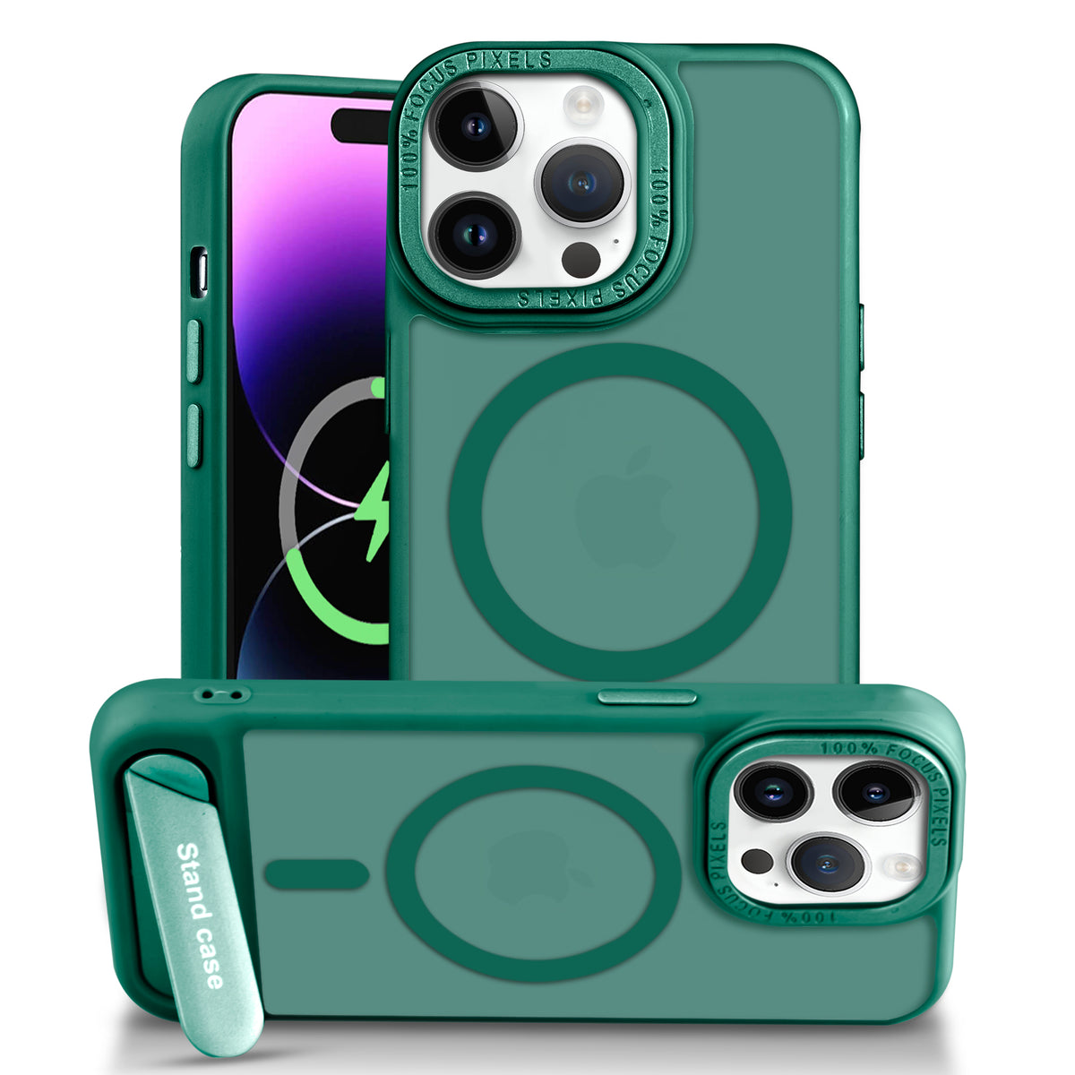 Semi-Transparent Hard Back & Wireless Charging Support Compatible With Kickstand Back Case For Apple iPhone 14 Pro Max