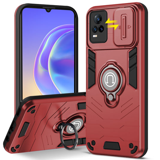 Ultra Rugged Armor Case with Rotating Ring Holder & Shutter Camera Protection Back Case For Vivo V21e 5G