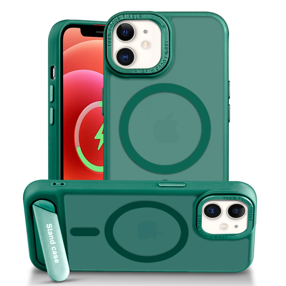 Semi-Transparent Hard Back & Wireless Charging Support Compatible With Kickstand Back Case For Apple iPhone 12