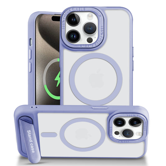 Semi-Transparent Hard Back & MagSafe Compatible With Kickstand Back Case For Apple iPhone 15 Pro Max