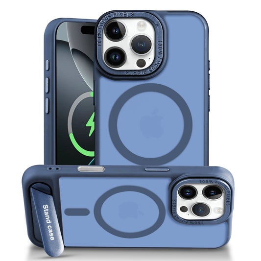 Semi-Transparent Hard Back & MagSafe Compatible With Kickstand Back Case For Apple iPhone 16 Pro Max