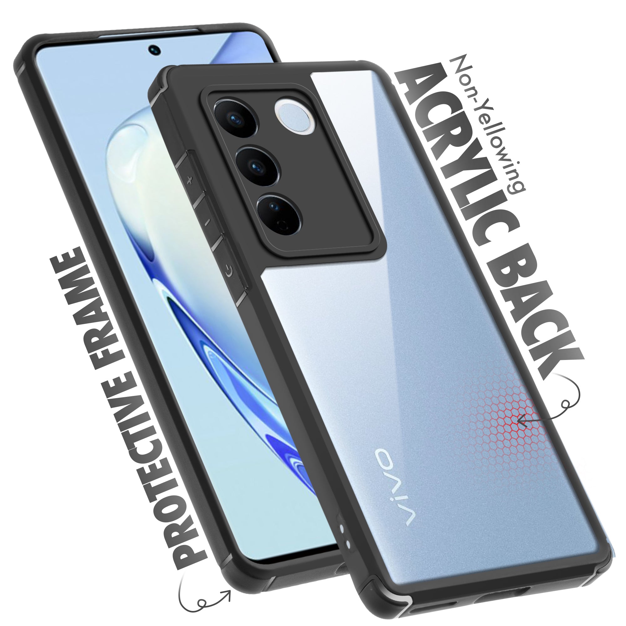 Silicone Frame Transparent Hard Back Cover for Vivo V27 5G