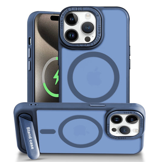 Semi-Transparent Hard Back & MagSafe Compatible With Kickstand Back Case For Apple iPhone 15 Pro Max