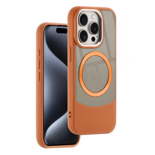 Stylish Leather Cases With Vibrant Metallic Ring Back Case For Apple iPhone 15 Pro